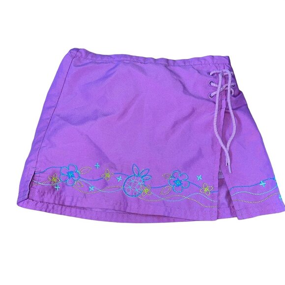 Girls Purple Embroidered Skort With Floral Design & Lace-Up Detail - Picture 1 of 7